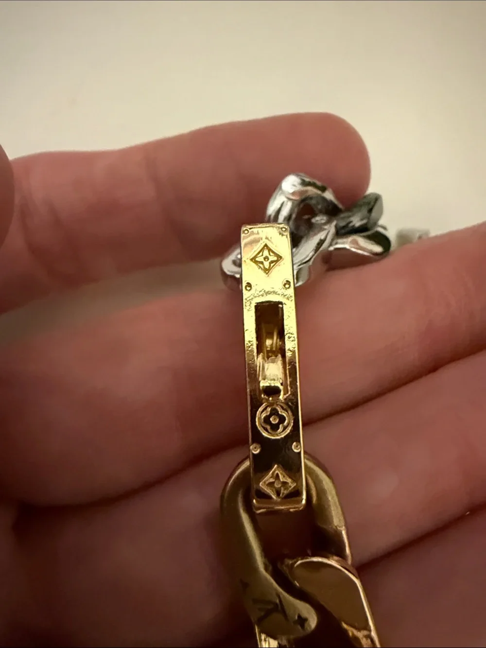 Louis Vuitton Multicolor Iridescent & Gold Cuban Link Necklace
